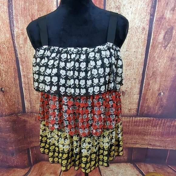 DKNYC Floral Spaghetti Strap Tiered Blouse - Picture 1 of 4